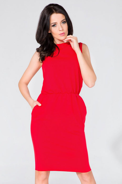 Sculpted Day Dress with Hip Pockets and Flattering Silhouette
