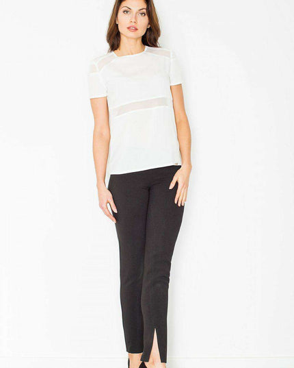 Chic Women's Straight-Leg Trousers with Side Zip and Fashionable Leg Slits - Size Guide Included