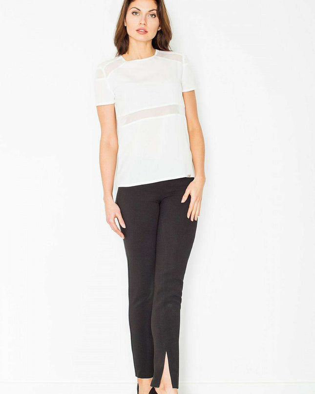 Chic Women's Straight-Leg Trousers with Side Zip and Fashionable Leg Slits - Size Guide Included