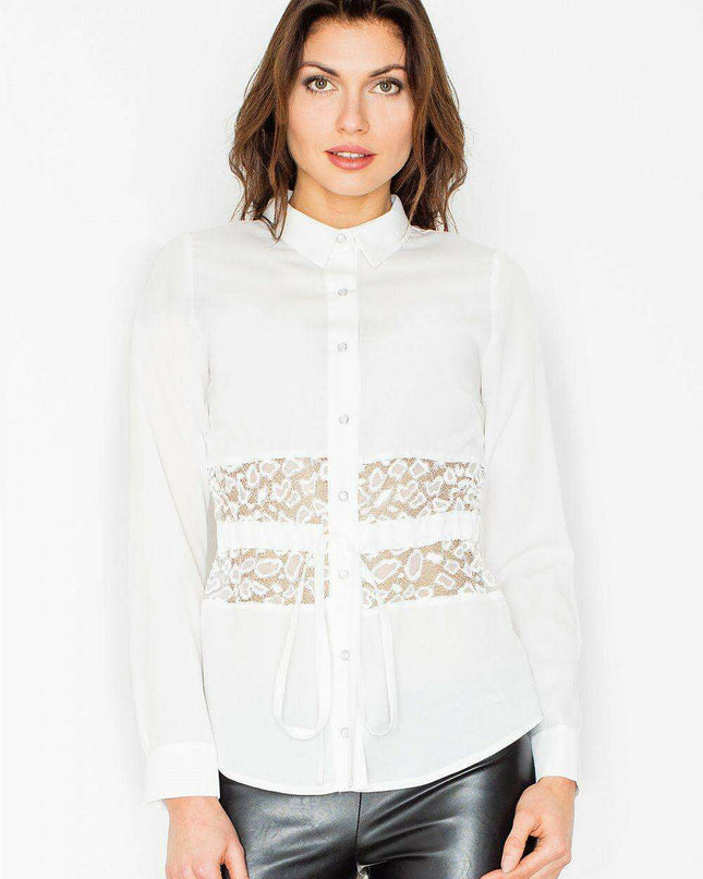 Chic Lace-Detail Long Sleeve Blouse for Women XL - Fashionable Ribbon Accent