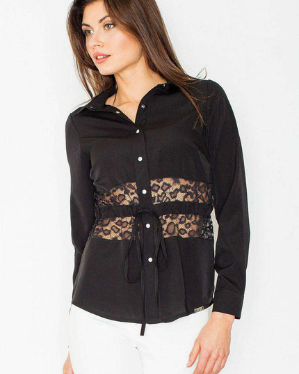 Elegantly Ribbon-Embellished Long Sleeve Blouse with Lace Accents for Women