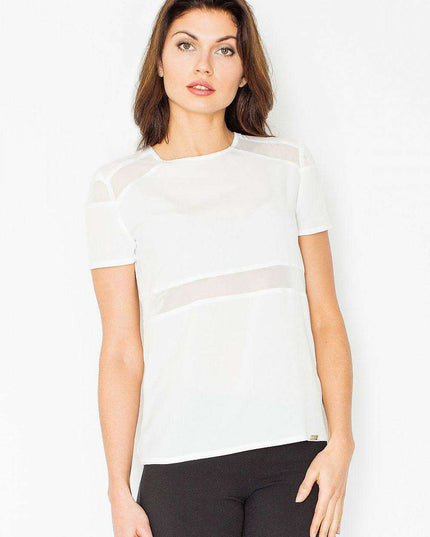 Chic Mesh Accent Zip Blouse - Modern Elegance Unleashed