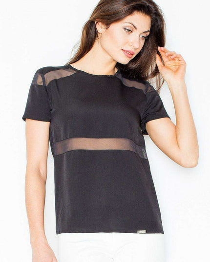 Chic Mesh Insert Blouse with Zipper Accents
