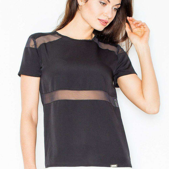 Chic Mesh Insert Blouse with Zipper Accents