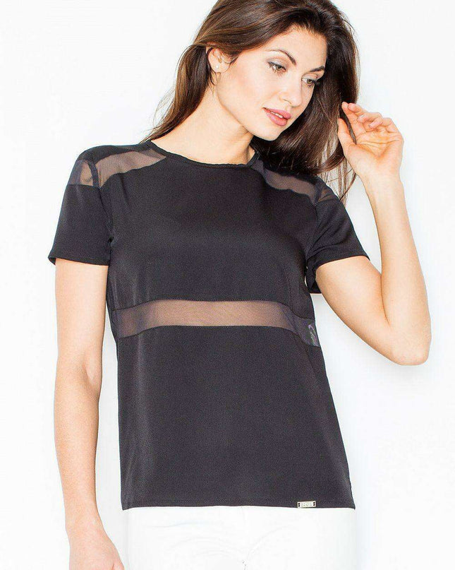 Chic Mesh Insert Blouse with Zipper Accents