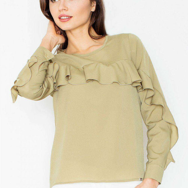 Chic Frill-Detail Blouse with Stylish Cuffed Sleeves