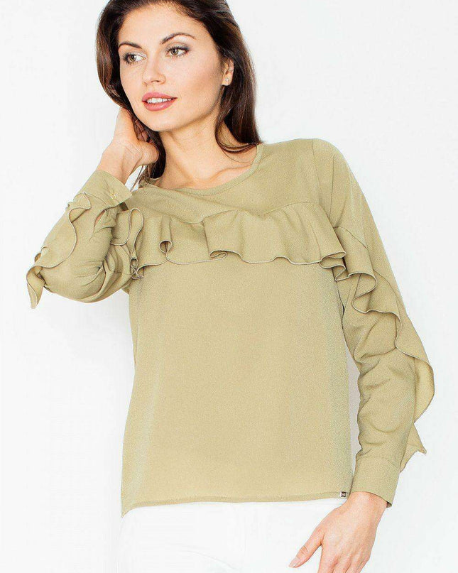 Chic Frill-Detail Blouse with Stylish Cuffed Sleeves
