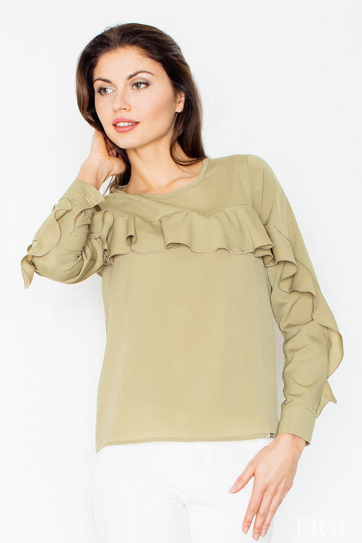 Frilled Long Sleeve Blouse with Cuff Details