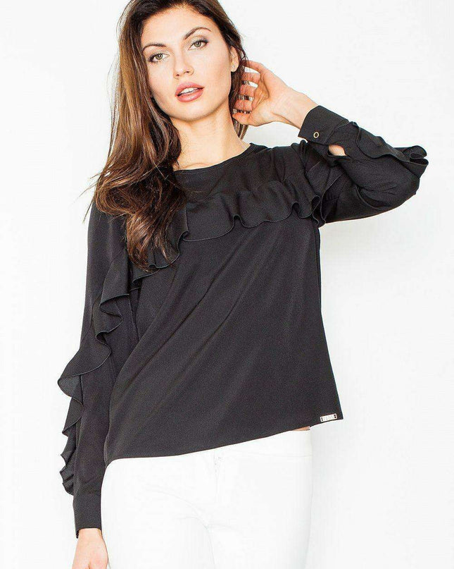 Sophisticated Frilled Long Sleeve Blouse - A Classic Wardrobe Essential