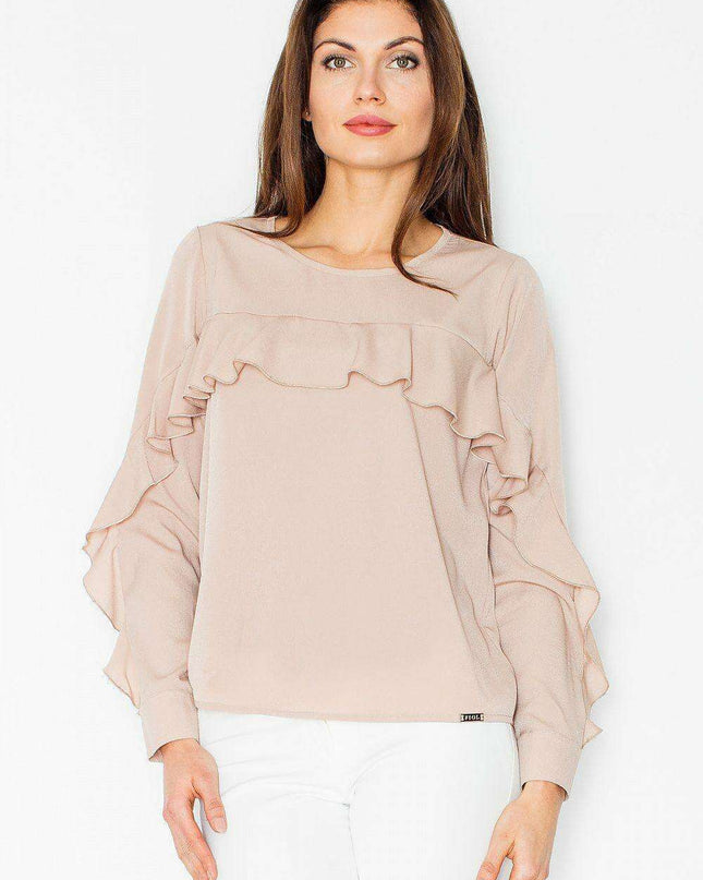 Chic Frilled Long Sleeve Blouse - Versatile Elegance for Any Occasion