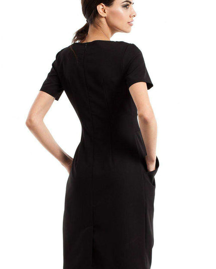 Elegant Sweetheart Draped Day Dress with Handy Side Pockets