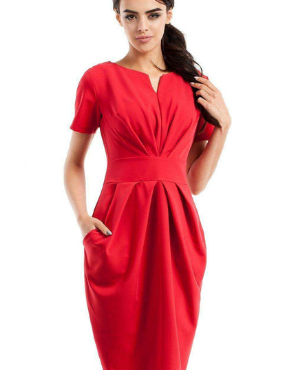 Elegant Sweetheart Draped Dress with Functional Pockets