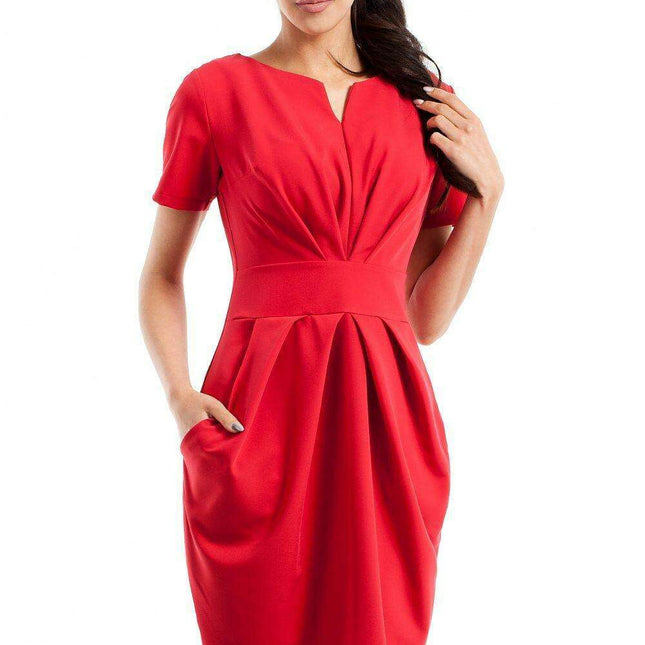 Elegant Sweetheart Draped Dress with Functional Pockets
