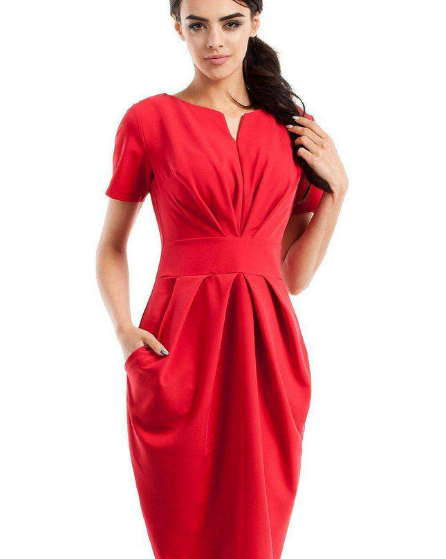 Elegant Sweetheart Draped Dress with Functional Pockets