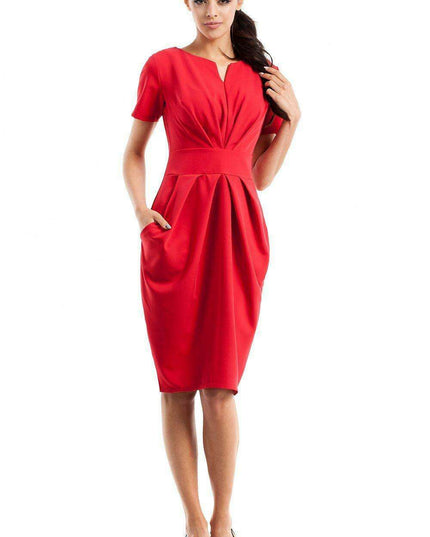Elegant Sweetheart Draped Dress with Functional Pockets