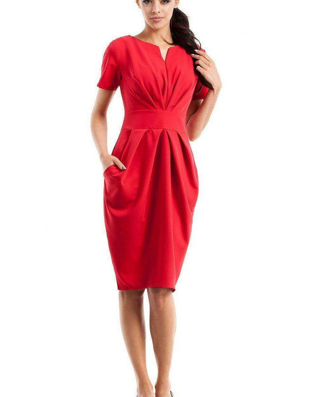 Elegant Sweetheart Draped Dress with Functional Pockets