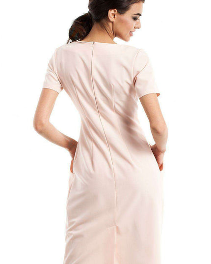 Chic Sweetheart Neckline Draped Day Dress with Pockets - Model 60198 Moe