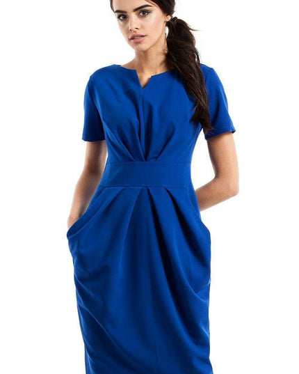 Elegant Sweetheart Neck Draped Daydress with Handy Pockets - Essential Wardrobe Piece