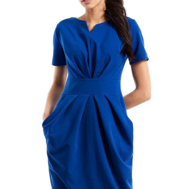 Elegant Sweetheart Neck Draped Daydress with Handy Pockets - Essential Wardrobe Piece