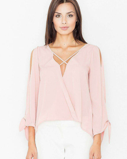 Elegant Lace-Embellished Cut-Out Sleeve Blouse