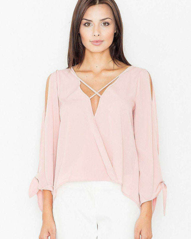 Elegant Lace-Embellished Cut-Out Sleeve Blouse