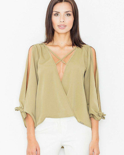 Chic Lace Blouse with Sophisticated Sleeve Accents