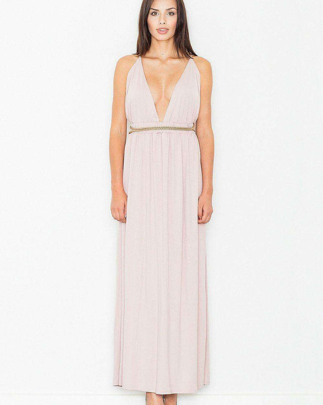 Luxurious Gold Lace Trimmed Maxi Dress - Elegant Knitted Ensemble for Every Event - Diverse Size Options