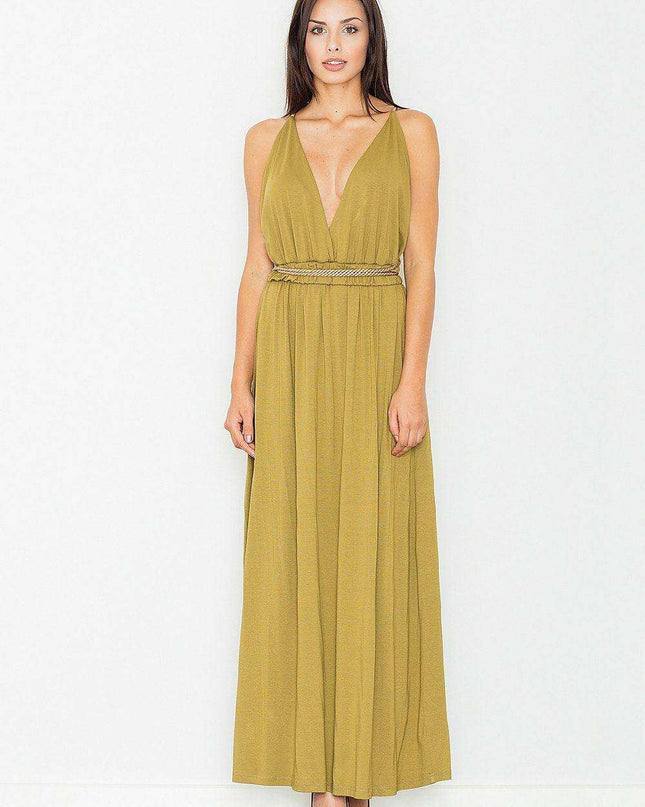 Elegant Golden Knit Maxi Dress with Stunning Back Detail