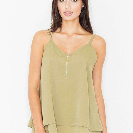 Chic Gold Zipper Camisole with Adjustable Thin Straps