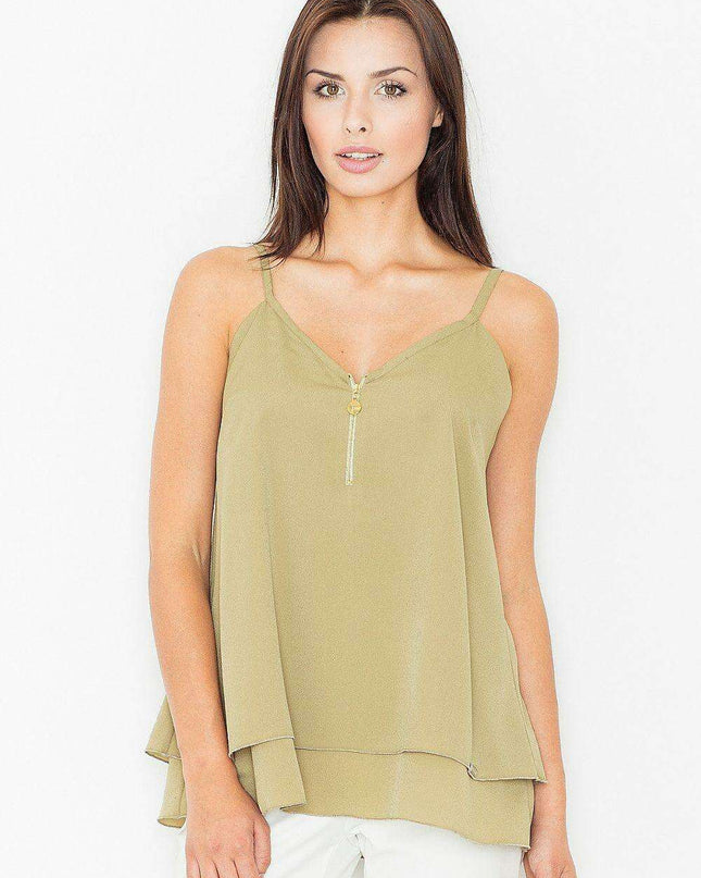 Chic Gold Zipper Camisole with Adjustable Thin Straps