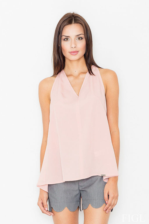 Sleek Fitted Blouse with Alluring Bust-Revealing Neckline