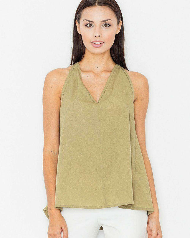 Sophisticated Chic Overlay Blouse with Stunning Back Design - Figl Model 60707