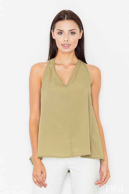 Chic Overlay Blouse with Thin Shoulder Straps - Figl Model 60707