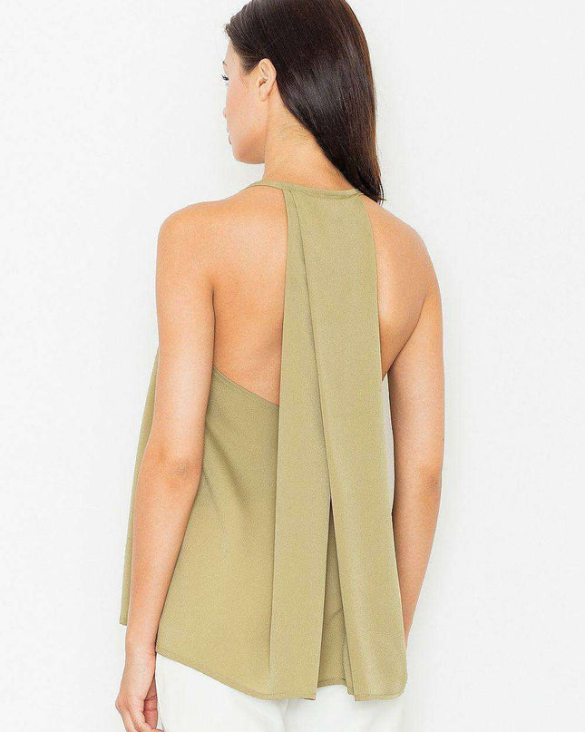 Sophisticated Chic Overlay Blouse with Stunning Back Design - Figl Model 60707