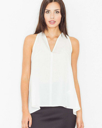 Sophisticated Wrap-Back Blouse with Striking Neckline and Unique Back Detail