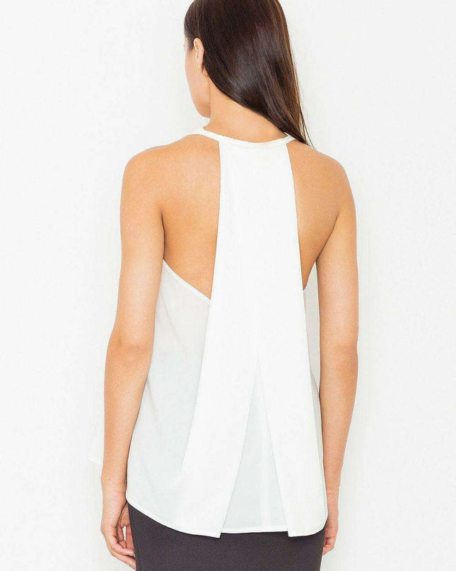Sophisticated Wrap-Back Blouse with Striking Neckline and Unique Back Detail