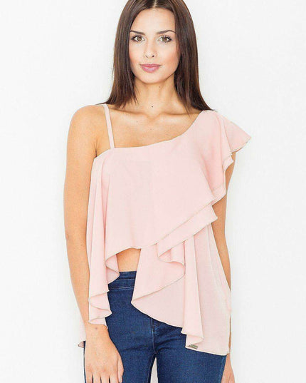 Chic Frill-Embellished Peek-a-Boo Blouse for Effortless Sophistication