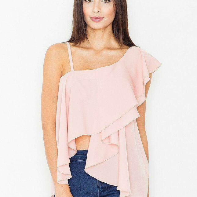 Chic Frill-Embellished Peek-a-Boo Blouse for Effortless Sophistication