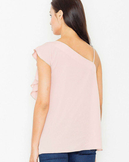 Chic Frill-Embellished Peek-a-Boo Blouse for Effortless Sophistication