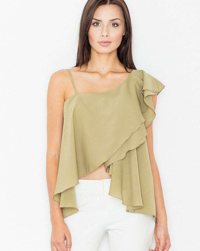 Chic Frill-Trim Crop Blouse by Figl