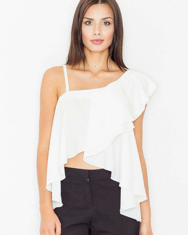 Elegant Frill Accented Silky Crop Top with Ruffled Hem