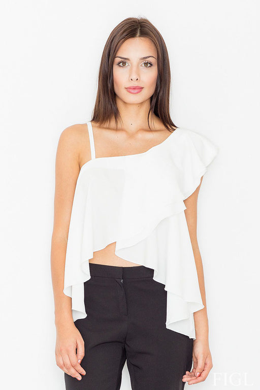 Spectacular Frill Crop Blouse in Smooth Material