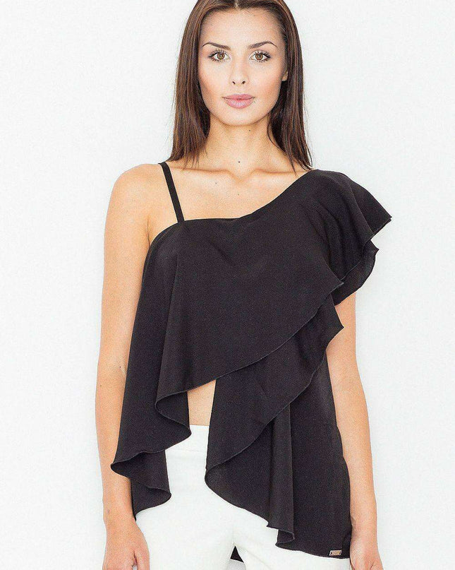 Chic Frilled Crop Blouse with Stylish Detailing - Model 60713