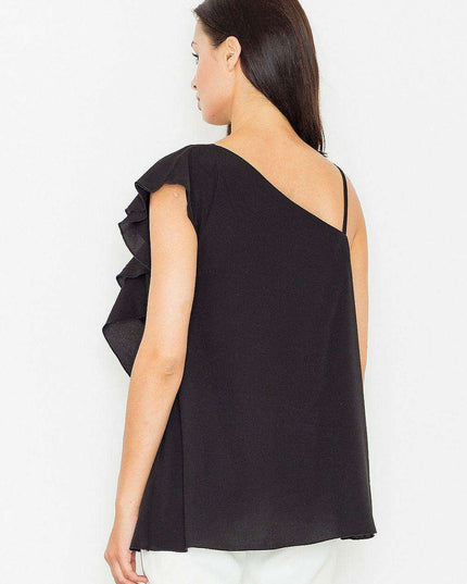 Chic Frilled Crop Blouse with Stylish Detailing - Model 60713