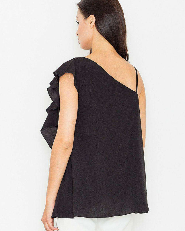 Chic Frilled Crop Blouse with Stylish Detailing - Model 60713