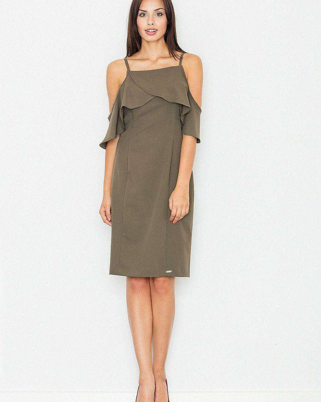 Chic Off-Shoulder Knit Dress with Playful Frills and Flattering Fit