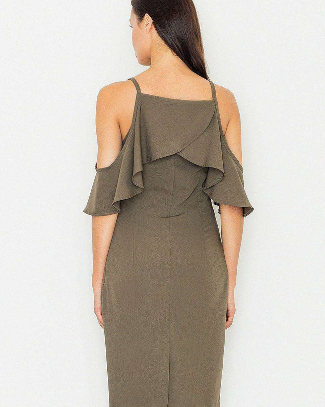 Chic Off-Shoulder Knit Dress with Playful Frills and Flattering Fit