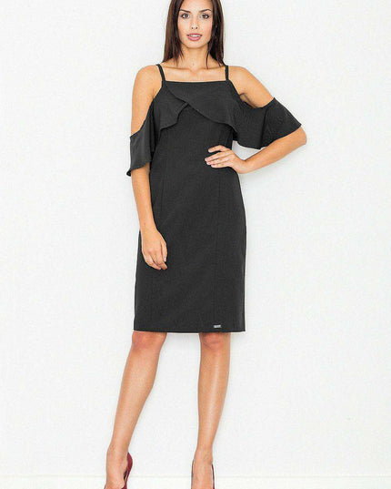 Elegant Off-Shoulder Knit Dress with Ruffle Accents