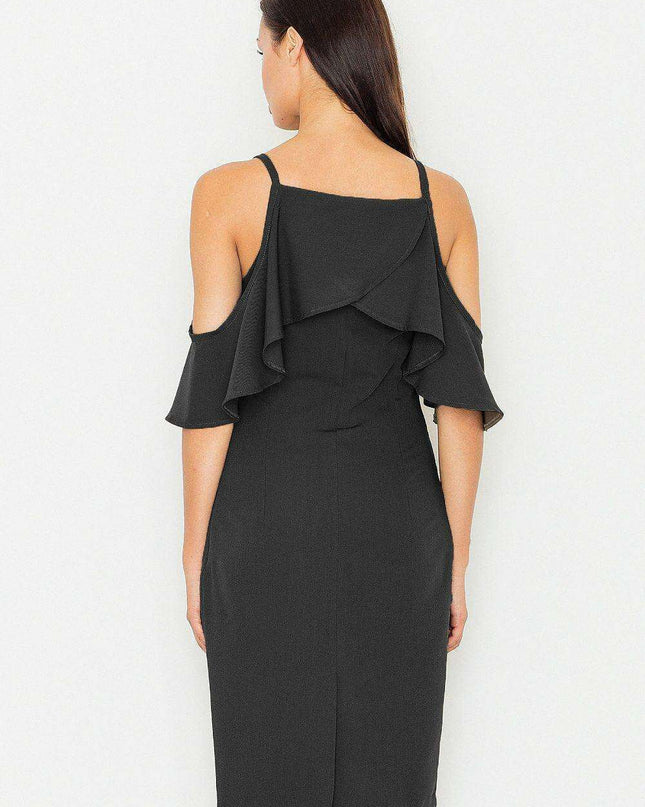 Elegant Off-Shoulder Knit Dress with Ruffle Accents