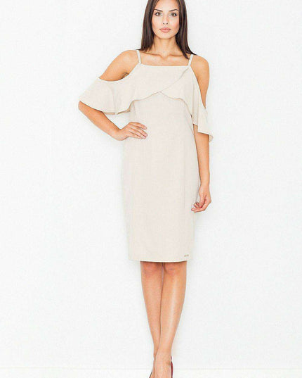Sophisticated Off-Shoulder Ruffled Knit Day Dress